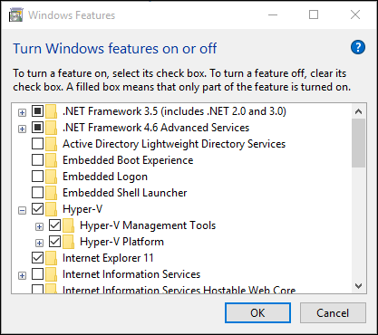 Hyper-V enabled in Settings