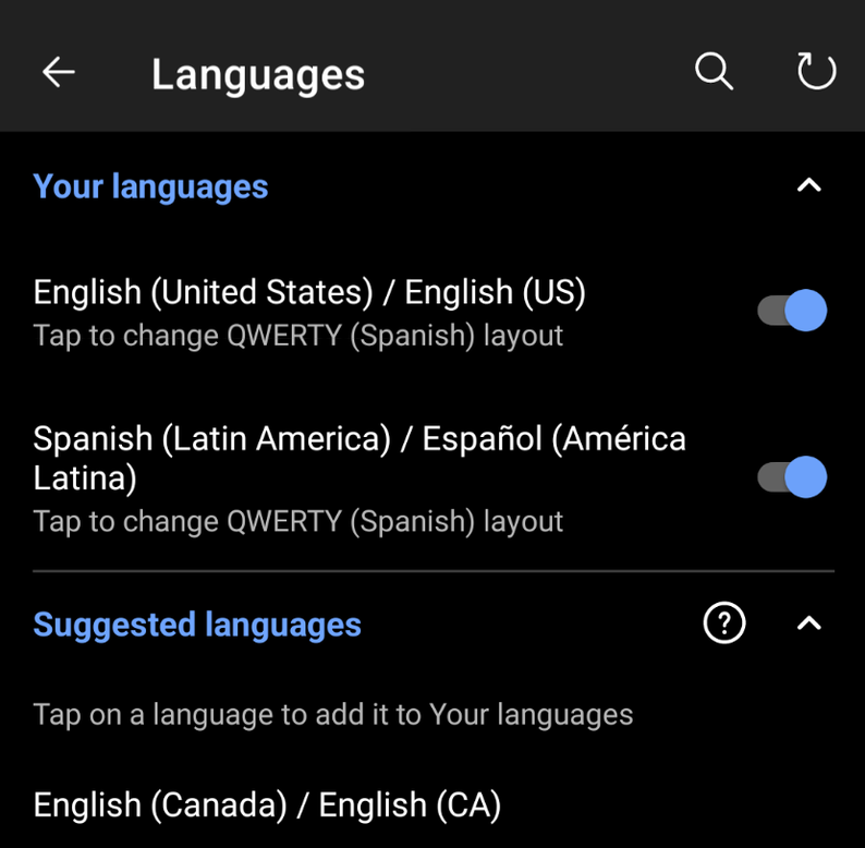 SwiftKey language selector