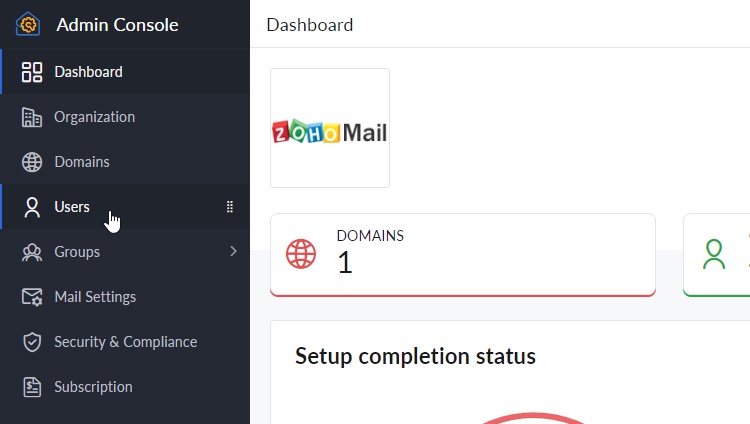 Zoho Mail Admin Dashboard