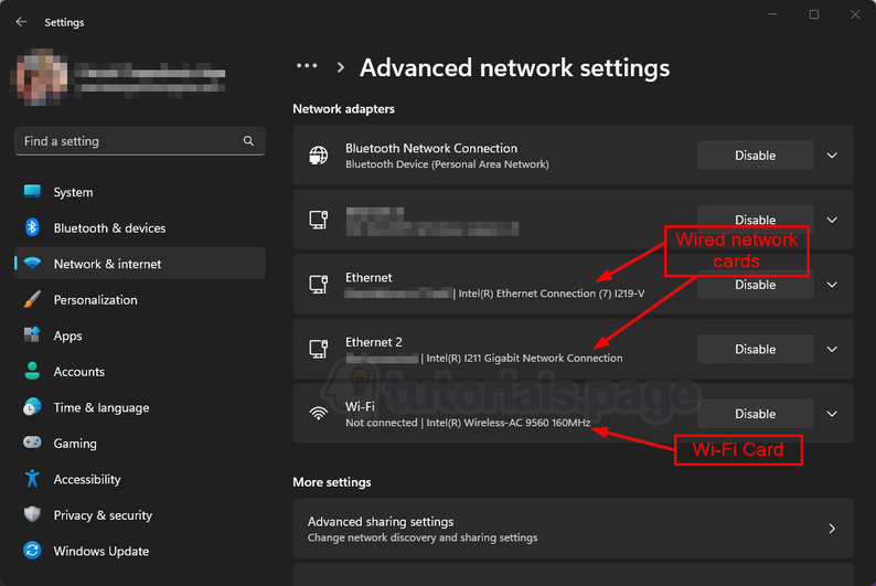 Windows 11 Settings app: network