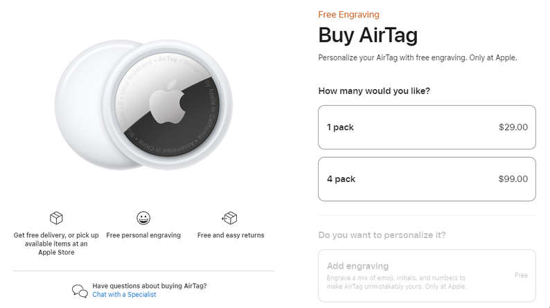 Buying an AirTag from Apple